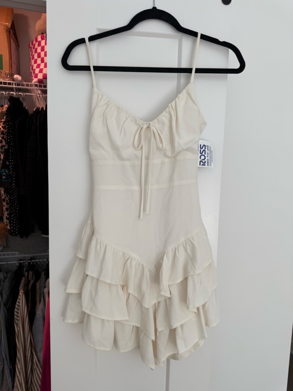 Cream Ruffle Tiered Spaghetti Strap Mini Dress
